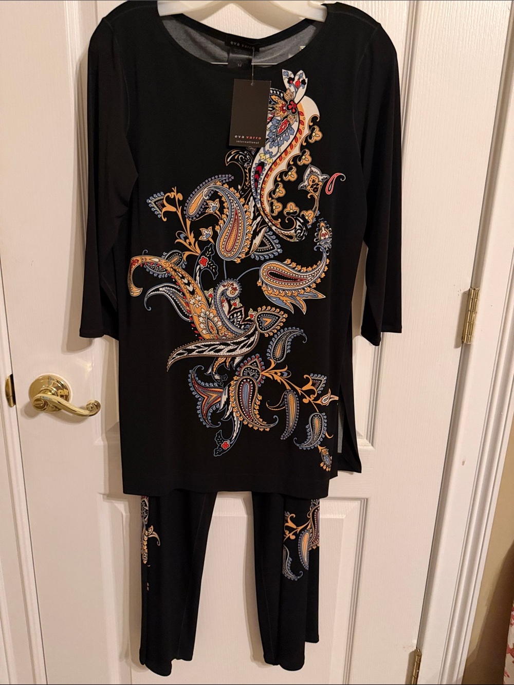eva varro Black Paisley-Print Tunic & Pants Set